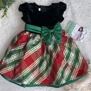NWT Bonnie Jean Red & Green Velvet Plaid Dress 24M